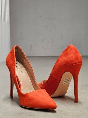 Orange Faux Suede Pointed-Toe Stiletto Heels Womens